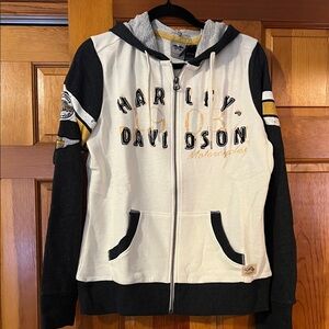 Harley-Davidson Black and Cream Zip-Up Hoodie